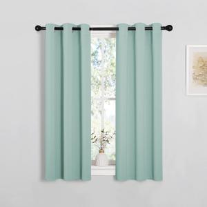 NICETOWN Thermal Insulated Curtains Blackout Draperies, Aqua Blue, Set of 2, 29 by 40 inches Long Window Treatment Solid Grommet Room Darkening Drape Panels for Bedroom