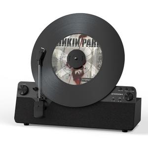 Vertical Automatic Record Player Bluetooth, MYKESONIC Belt Drive Vinyl Turntable, Magnetic AT-3600L Cartridge, Bluetooth in & Out, Hi-Fi Stereo Speakers, Aux in Headphone, RCA Out, Anti-Resonance