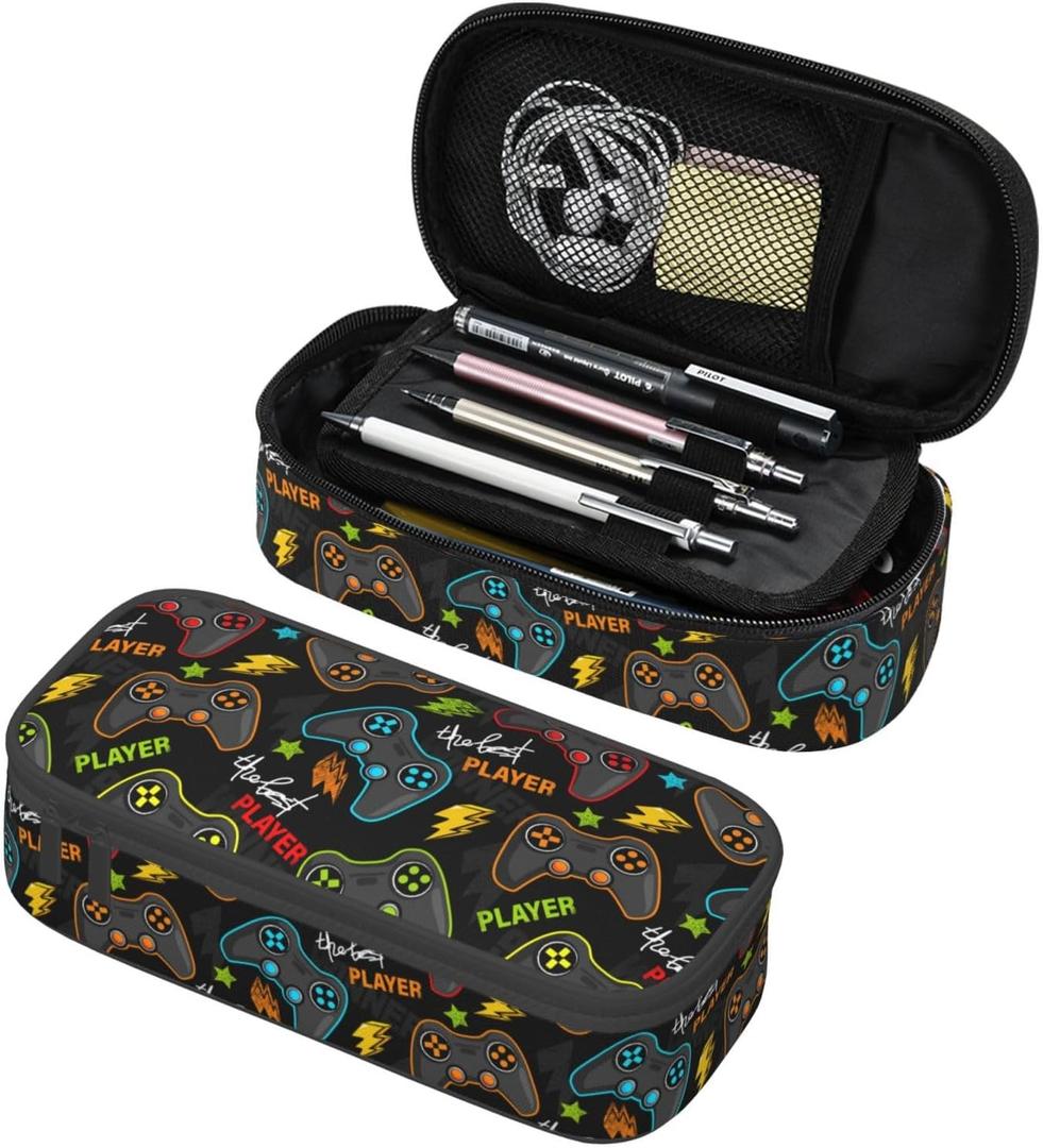 Fun Game Gamer Controller Pencil Case Big Capacity Storage Pencil Pouch Stationery Bags With Zipper Portable Pen Holder Box Organizer For Boys Kids Student College School Office Supplies