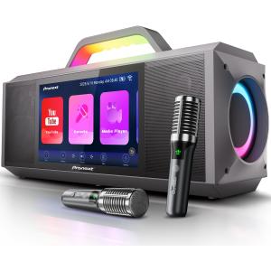 Pronext Karaoke Machine with Lyrics Display for Adults Kids, 200W Sound, 10 Inches Touch Screen, 2 Wireless Microphones, Portable Karaoke PA System, Connects to TV for Home, Party, or Backyard