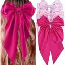 3Pcs Satin Hair Accessories: Big Bows, Hair Ties, and Long Tail Clips for Women and Girls (Purple, Pink, Magenta), Pack of 2