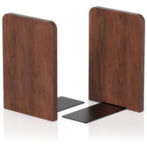 Book Ends, Non-Slip Bookends, Heavy Duty Wooden Bookend Support for Books and Movies (1, Square bookends)
