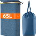 Lifewit 65L Slim Laundry Hamper with Lid, Narrow Laundry Basket with Removable Bag & Bamboo Handles, Fodable Thin Dirty Clothes Hamper for Laundry Collapsible Bin for Bathroom Bedroom Dorm, Dark Blue
