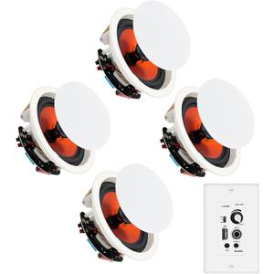 Herdio 8'' Bluetooth Ceiling Speakers 800W 2-Way Flush Mount Speakers System with Wall Amplifier Receiver for Home Theater Office (2 Pairs, Paintable-Grille)
