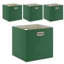 Cube Storage Bins 13×13 Linen Foldable Box with Handles, Collapsible Organization Basket Set of 4 Large Capacity Drawer for Closet Shelf Cabinet Bookcase Bedroom, Grass Green