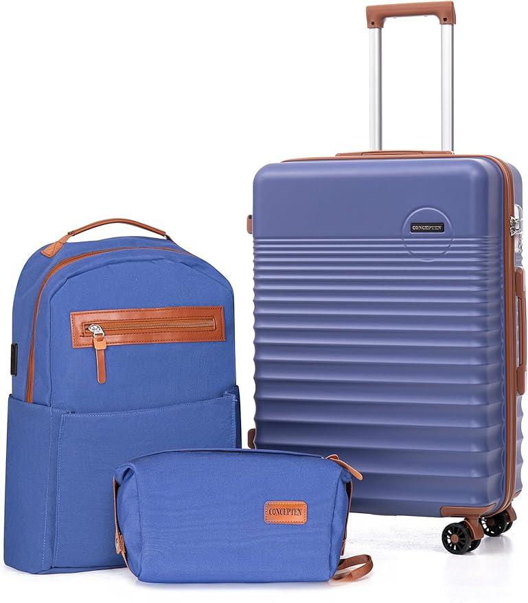 Carry On Luggage 22x14x9 Airline Approved, 20-inch Hard Shell Suitcases with Wheels, ABS Lightweight Carry on Suitcase with TSA Lock (Backpack Type, Slate Blue)