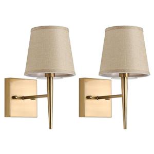 EFINEHOME Set of 2 Mid-Century Modern Wall Sconce with Fabric Shade| 1-Light Antique Gold Indoor Wall Lamp Fixture| Hallway Bathroom Vanity Light Sconces Mirror Cabinet Stairway Wall Lights (Linen)