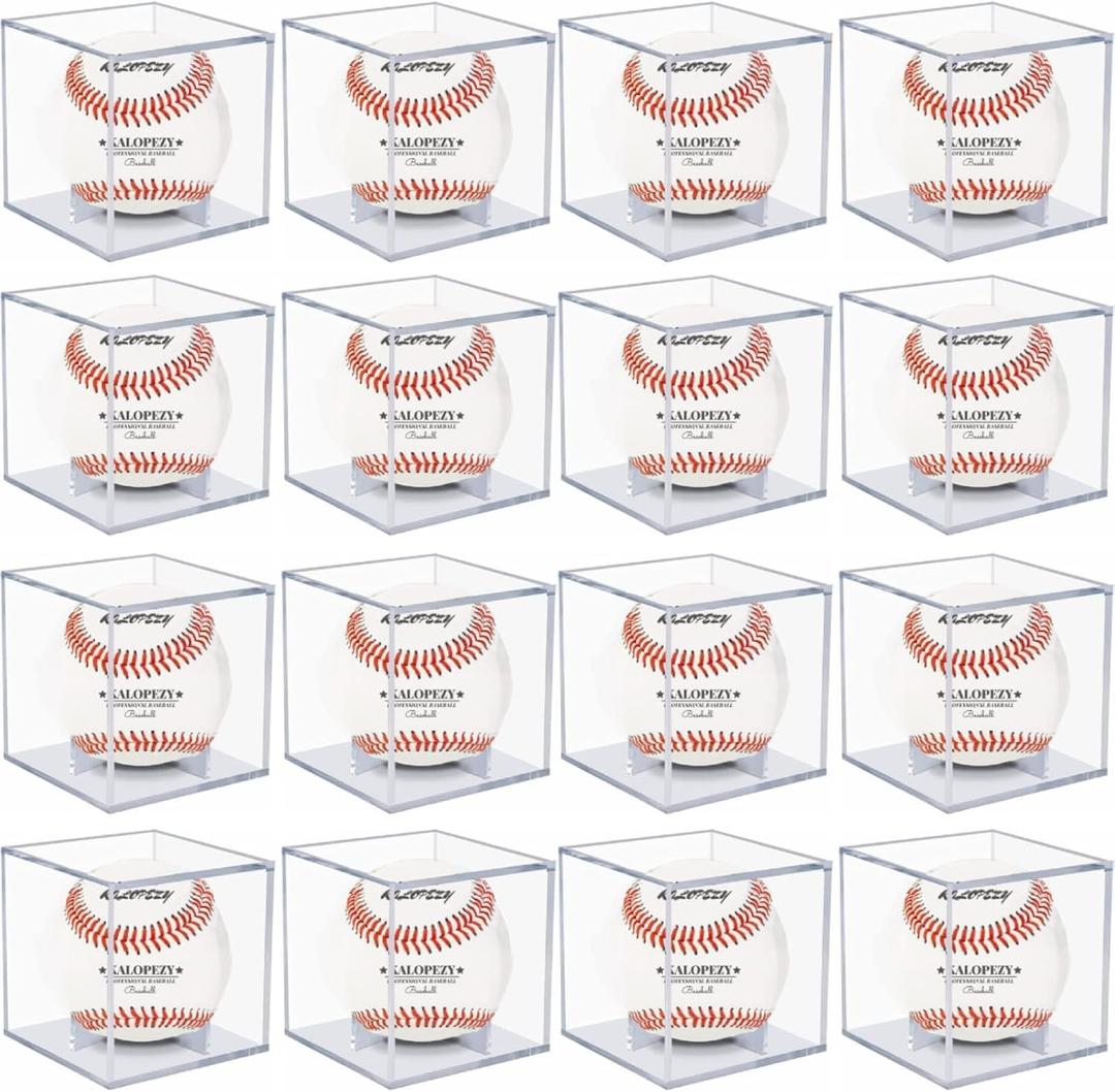 16 Pack Baseball Display Case, UV Protected Acrylic Boxes for Display,Clear Display Case Baseball Cube Memorabilia Showcase Autograph Ball Protector - for Official Size Ball
