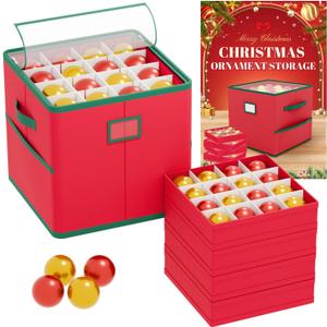 Christmas Ornament Storage Box with Dividers Fits 64 Holiday Ornaments 3 Inches Top Clear Christmas Storage Container with 4 Separate Trays Dual Zippers Red Holiday Ornament Storage Box Bin Christmas Ornament Storage Box with Dividers Fits 64 Holiday Ornaments 3 Inches Top Clear Christmas Storage Container with 4 Separate Trays Dual Zippers Red Holiday Ornament Storage Box Bin
