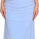 OYOANGLE Women's Off the Shoulder Maxi Dress Short Sleeve Elegant Ruched Party Wedding Guest Dresses, X-Large, Light Blue