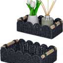 CubesLand Scalloped Edge Decor Baskets for Home, Living Room, Toilet Paper Storage Basket for Over Toilet Shelf, End Table,Shelves and More, Small Paper Rope Baskets Both Storage&Decor, Set 2 Black