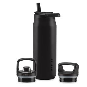 ZULU Base 32oz Stainless Steel Water Bottle with 3 Lids- Straw, Chug, Twist | Double Walled and Vacuum Insulated Metal Thermos | For Gym, Outdoor, Built in Carry Loop, Dishwasher Safe, Black