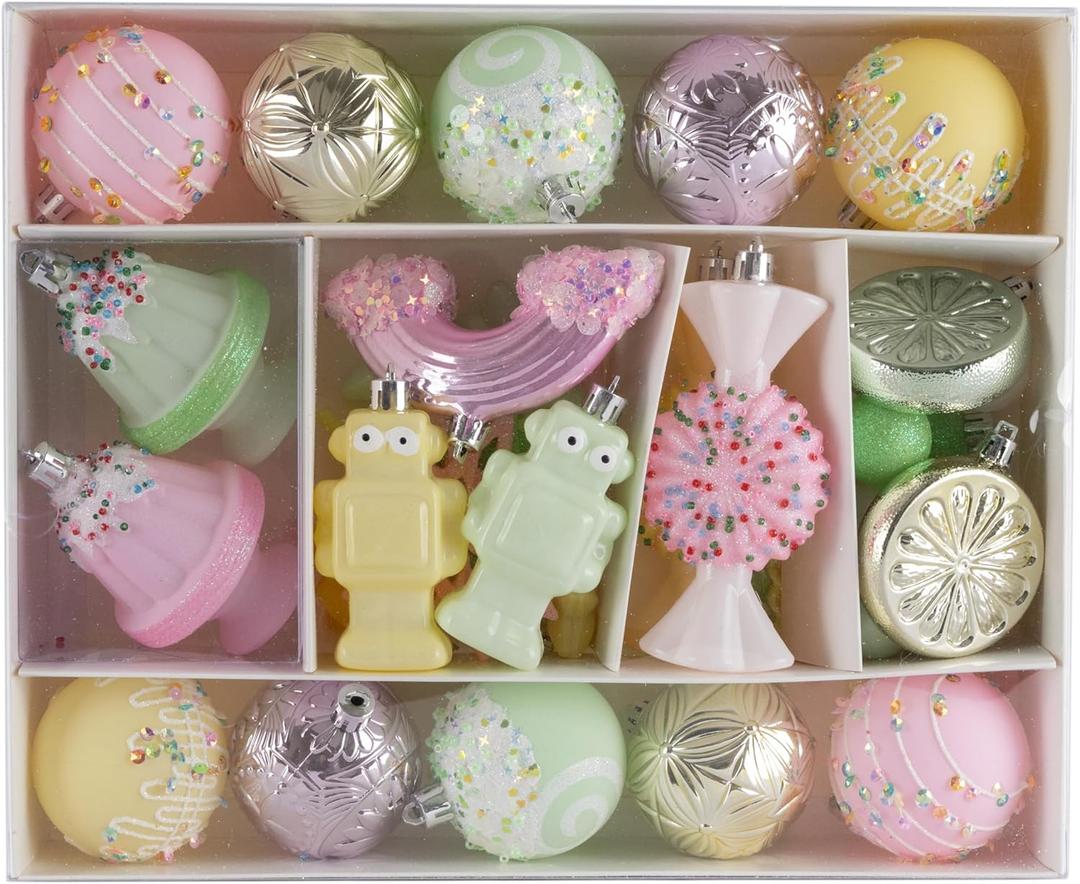 45Pcs Christmas Balls Ornaments Set, Candy Christmas Tree Ornaments, Shatterproof Plastic Decor for Xmas Tree Hanging, Festival Home Party Decors, IDEAKIT