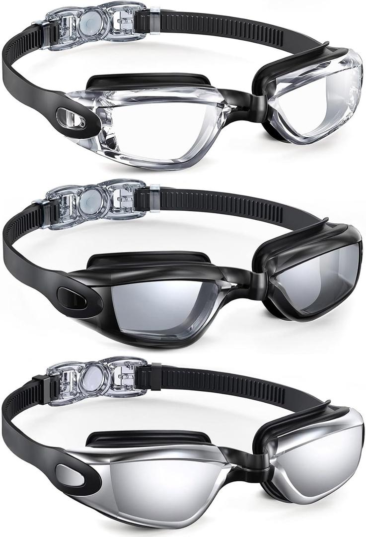 Swimming-Goggles-Adult Swim-Goggles-Men and Women: Anti Fog Pool Goggles with UV 400 Protection and No Leak 3 Packs