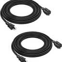 2-Pack 15ft Extension Cord 16 SJTW AWG Heavy Duty 3 Prong Power Cord (Black)