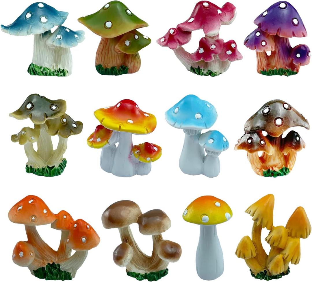 12 Pcs 1.5 to 1.8 Inch Resin Mushroom,Cute Mushrooms Fairy Garden Mushrooms Ornaments for Outdoor Decoration,Home Dcor,Cake Decoration,DIY Bonsai Craft