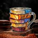 Painted Book Mug, Novelty 3d Painted Books Coffee Mug, Unique Colorful Resin Books Stack Coffee Cup, Collection Gifts For Readers Librarians Literature Lovers (#A)