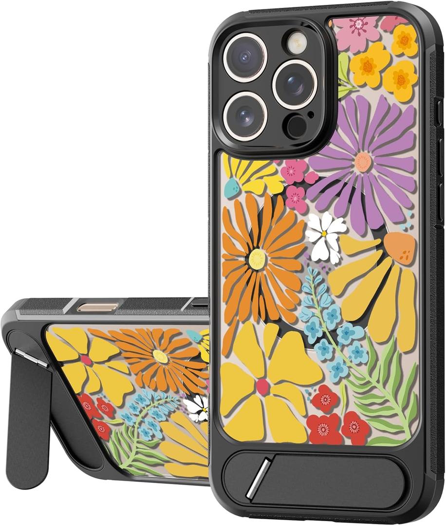 Bouvardia for iPhone 16 Pro Max Case - Multi-Scenario Kickstand & Passion Floral Blossom Pattern - Compatible with Magsafe - Aesthetic Cute Design for Women and Girls