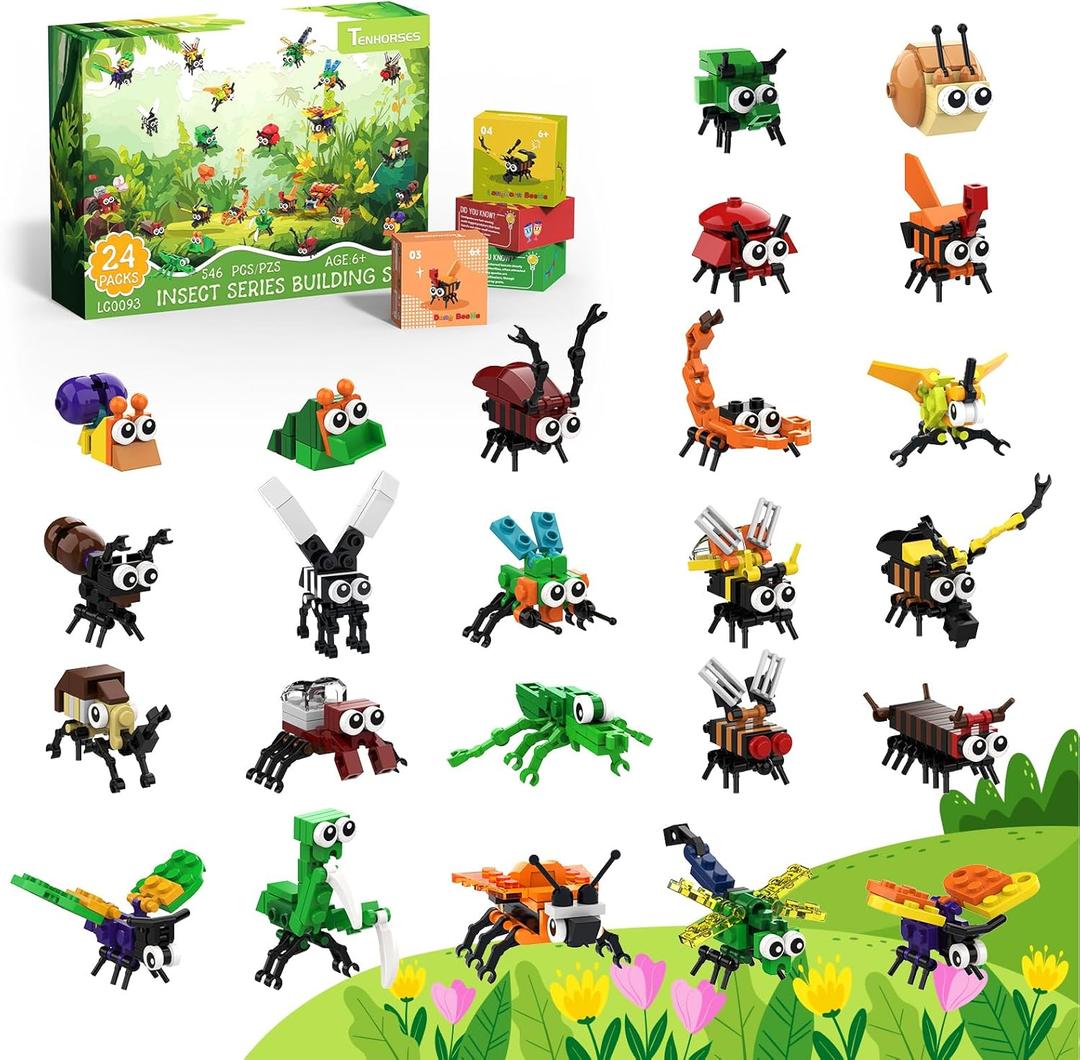 Insect Building Blocks Toy for Kids- 24 Pack Unique Bug Blocks Set (697PCS),Educational Party Favors Classroom Prizes, Birthday Christmas Easter Valentines Gift for Boys Girls Ages 6,8,10,12+
