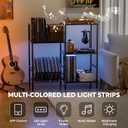 Record Player Stand with LED Light, Turntable Stand with Vinyl Storage for 300+ Albums, 3-Tier Media Cabinet with Adjustable Shelf, Mesh Fences & V-Shaped Holder, for Living Room & Bedroom