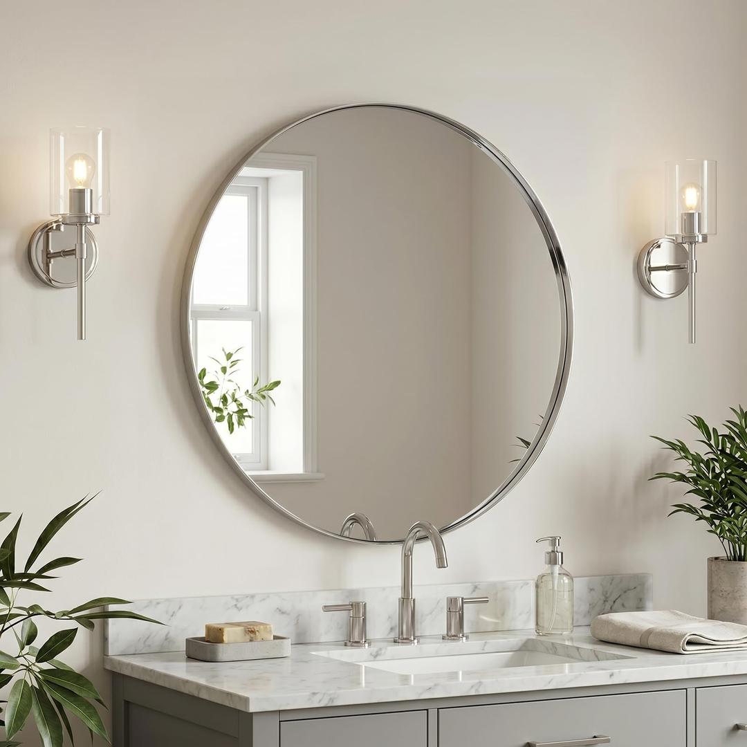 ANDY STAR Round Mirrors for Bathroom, Chrome Circle Mirror, 24 Inch