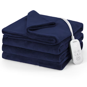 Sunbeam Electric Heated Bed Blanket Navy Soft Microplush 12 Heat Settings Twin 84 x 62