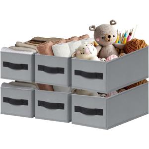 Criusia Small Storage Bins for Shelves 6 Pack - 11x5in Storage Baskets for Organizing Closet or Drawer - Fabric Clothes Storage Cubes Closet Organizer for Home Nursery Organization (Grey)