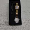 Gold Watches for Women with Small Vintage Bracelet, Rectangular Case Roman Dial