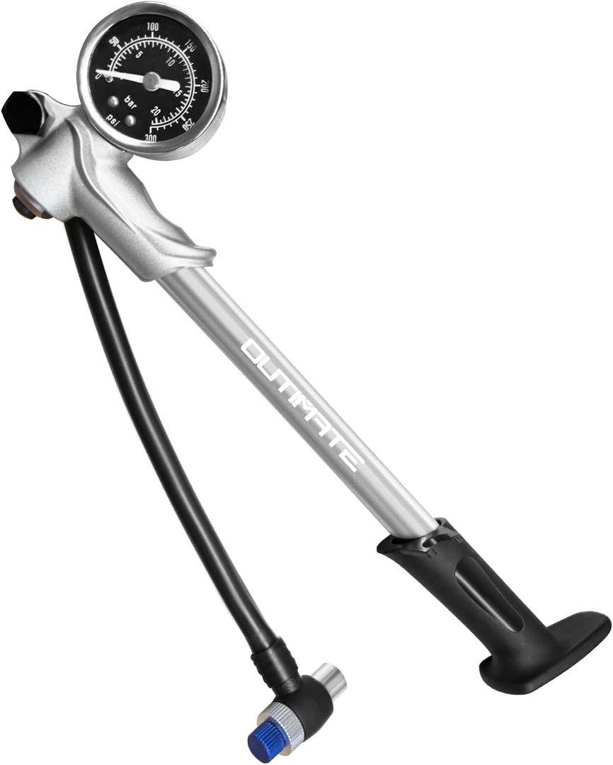 Bike Shock Pump, High Pressure 300 PSI Max Shock Pump for Mountain Bike, Bike Suspension Pump for Fork, Rear Shock with Gauge, Schrader Valve