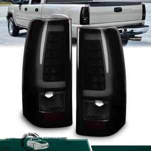 Tail Light Pair Assembly Compatible with 2003 2004 2005 2006 Chevy Silverado 1500 2500 3500 LED Smoke Black Rear Brake Lamp, Replaces# GM2800174 19169002(Driver and Passenger Side)