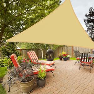 Shade Sails Triangle Waterproof Beige 16x16x16 FT, Sunshade Canopy Outdoor Water Resistant, 90% UV Block Sun Shades Patio, Heavy Duty Oxford Cloth, Shade Cover Garden