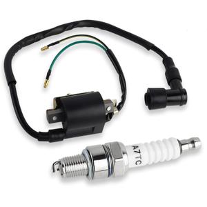 FLYPIG 2-Wire Ignition Coil with A7TC Spark Plug for 4 stroke 50cc 70cc 90cc 110cc 125cc Honda XR50 CRF50 ATC110 C70 Z50 Coolster Quad ATV 3050B 3050 B3050A Dirt Bike Go Kart Roketa Taotao Baja Kazuma