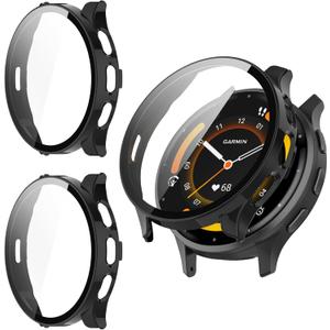2 Pack for Garmin Venu 3 45mm Screen Protector Case [Full Coverage], Hard PC Bumper All-Around Protective Accessories for Garmin Venu 3 Built-in Tempered Glass Film (Black+Black)