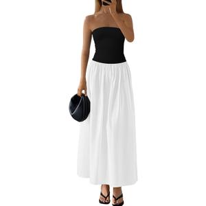 PRETTYGARDEN Women 2025 Summer Elegant Strapless Maxi Dress Tube Top Dress A Line Flowy Long Wedding Party Cocktail Dresses, Size: Large