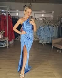 Womens Blue Dress One Shoulder, Open Leg Size M
