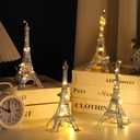 Therwen 4 Pcs Eiffel Tower Statue Decor Metal Paris France Eiffel Tower Model Figurine Paris Craft Art Statue Model Desk Room Decoration Gift for Party Table(7 Inch,Silver)