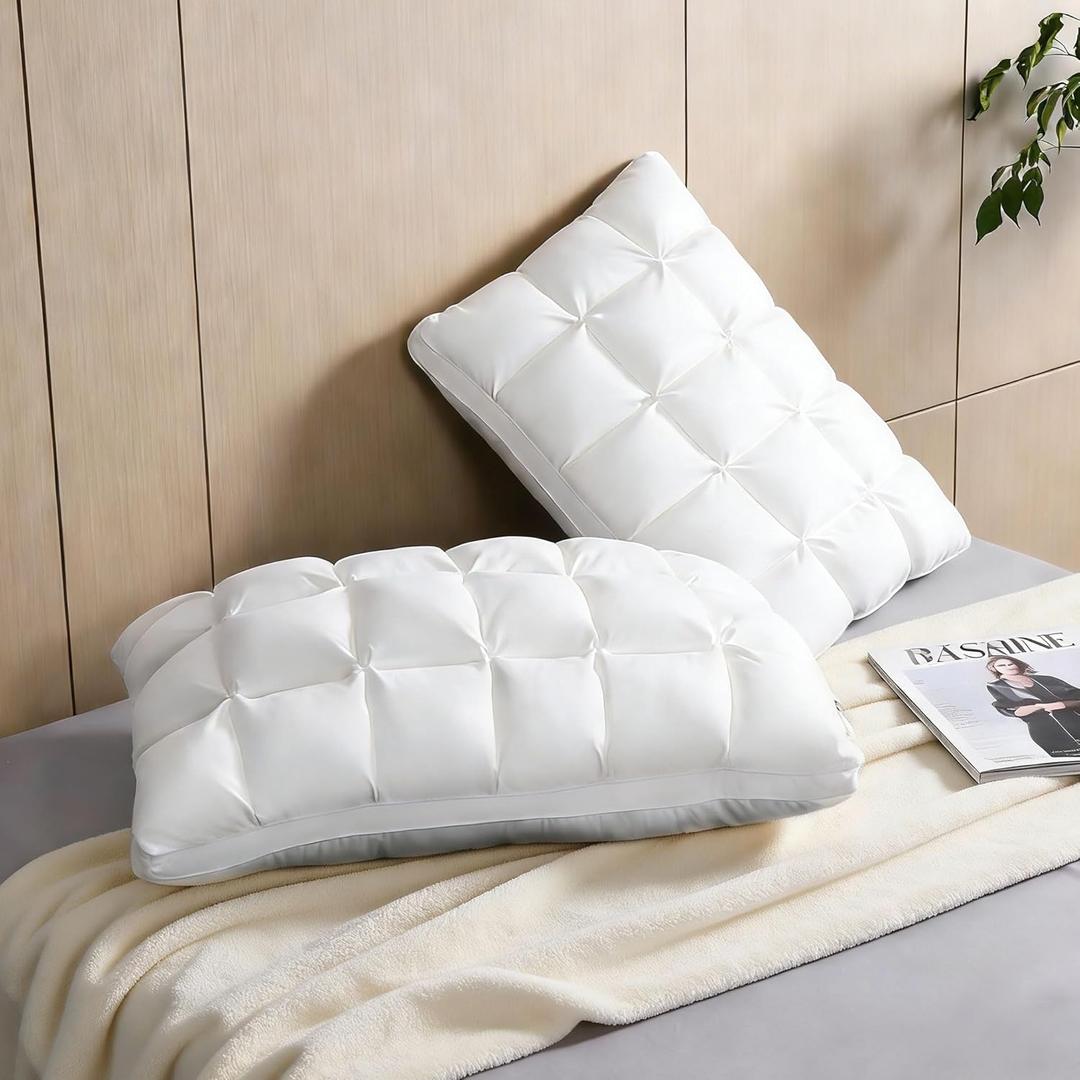 Support Bed Pillow Queen Size Size Set of 2 Cotton Cover, Super Soft Premium Down-Alternative Filling for Sleeping with Hotel Quality Luxury, Ideal Comfortable Pillows for Side