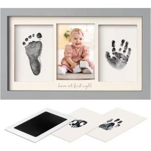 Inkless Hand and Footprint Kit, Boy, Girl, Newborn Keepsake - No Mess Ink Pad for Baby Handprint, Clean Touch Paw Print Kit for Dog Picture Frame, Personalized Baby Christmas Shower Gifts (Cloud Gray)