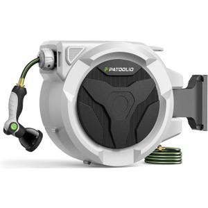 Retractable Hose Reel 100ft 1/2 in, Wall Mounted Garden Hose Reel Heavy Duty with 10 Spray Nozzle, Auto Rewind, 180 Swivel Bracket, UV Resistant