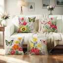 wyooxoo Throw Pillow Covers 20x20 Set of 4 Decorative Spring Pillow Covers Linen Flower Butterfly Farmhouse Pillowcases for Sofa Couch Living Room Outdoor
