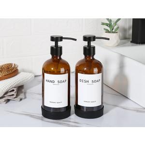 Hand Soap Dispenser, 2 Pcs Amber Glass Soap Dispensers for Bathroom, 12 fl oz Dish Soap