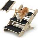 Dog Ramp for Bed, Foldable 15"x27" Solid Wood Pet Ramp for Small Dog