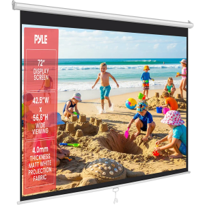 Pyle 72-Inch Manual Pull Down Projector Screen, Matte White Projection Surface, Ceiling or Wall Mount Screen Projector with Auto-Lock & Black Border for Home Theater or Office (42.5" x 56.6")
