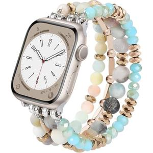 VISOOM Beaded Boho Bracelet Compatible for Apple Watch Band 40mm/38mm/41mm/42mm Series 11 10 9 8 7 SE Series 6/5/4 Women Fashion Cute Handmade Crystal Beads Stretchy Watch Strap for iWatch Bands 3/2/1