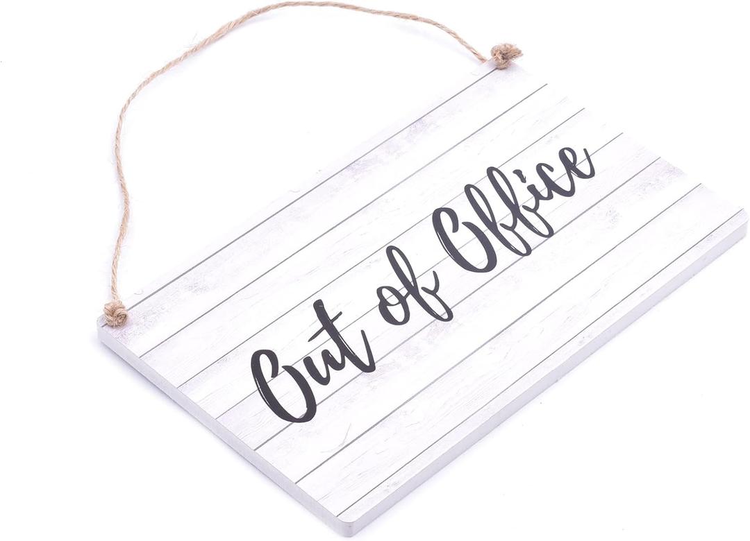 Out Of Office Sign - Hang on your office door, great small, lightweight notice to say you're not in (White Wood Effect) - Small Size measuring approx 5.7" x 3.5"