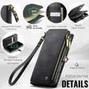 for iPhone 16 Pro Max Case Wallet with RFID Blocking 2-Zipper Pockets & 8-Credit Card Holder Slots & Wrist Strap | Vintage Soft PU Leather Magnetic Snap Flip Protective Phone Cover, Black