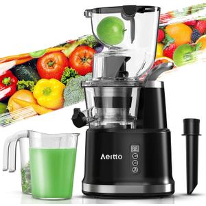 Aeitto Cold Press Juicer, Juicer Machines with Large Feed Chute, Large Capacity, Slow Masticating Juicer for Fruits and Vegetables, Self Feeding for Juice Extractor,BPA-Free, Black (Wide & Dual Feed Chute)