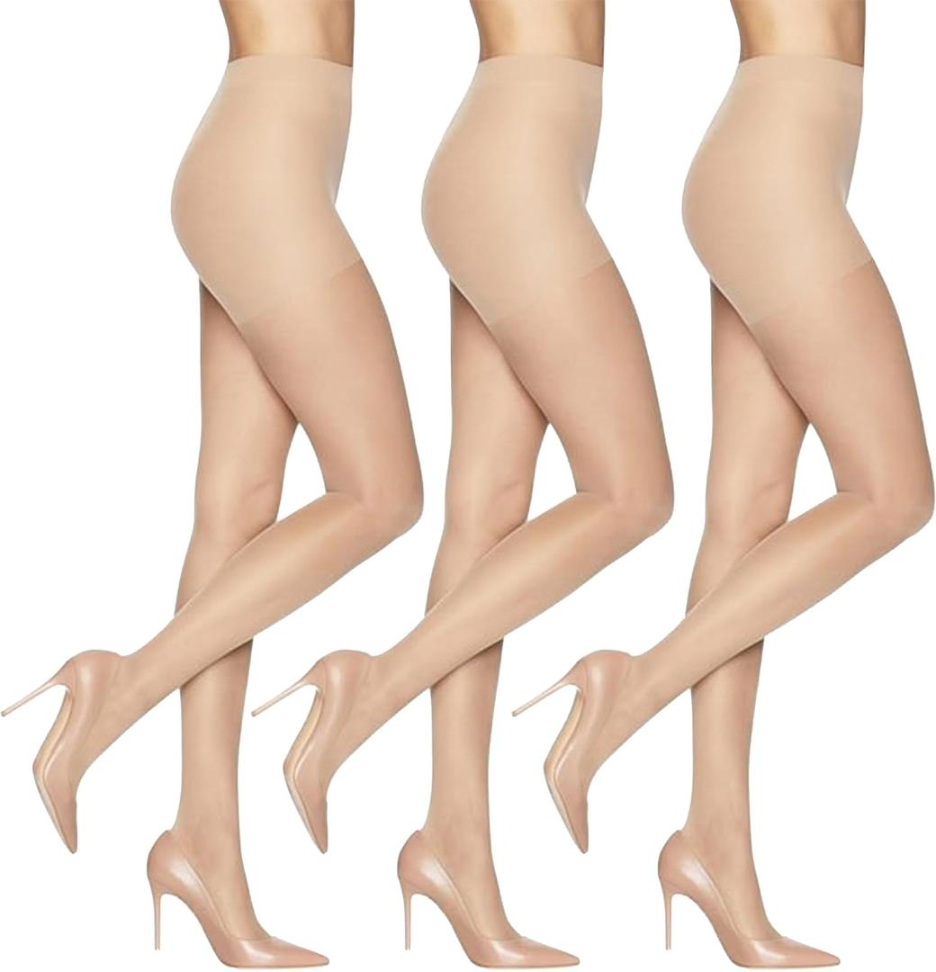 L'eggs Sheer Energy Medium Support Women's Compression Tights, Control Top, Sheer Toe, Nude, Size Q (Pack of 3)