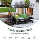 Dish Drying Rack, 2 Tier Space-Saving Dish Rack, Multifunctional Dish Drainer for Kitchen Counter with Drainboard/Utensil/Cup Holder Rustproof Carbon Steel, Black