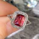 Vintage 925 Sterling Silver Promise Rings for Her，Ruby Ring Cocktail Rings Square Cut Red Gemstone Cubic Zirconia Anniversary Promise Ring Halo Ring Eternity Engagement Wedding Band Ring for Women, Size 6